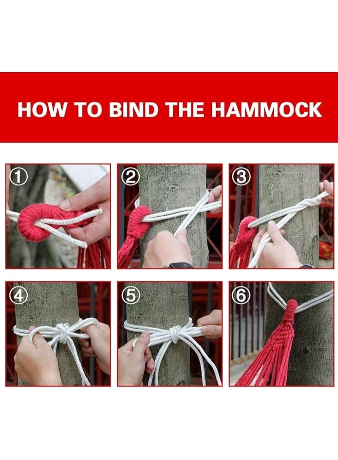 أرجوحة قماشية محمولة للتخييم في الهواء الطلق، مخططة وخفيفة الوزن للغاية، مناسبة للشاطئ، مزودة بحبل متين، طولها 270 سم، لون أحمر - Image 2